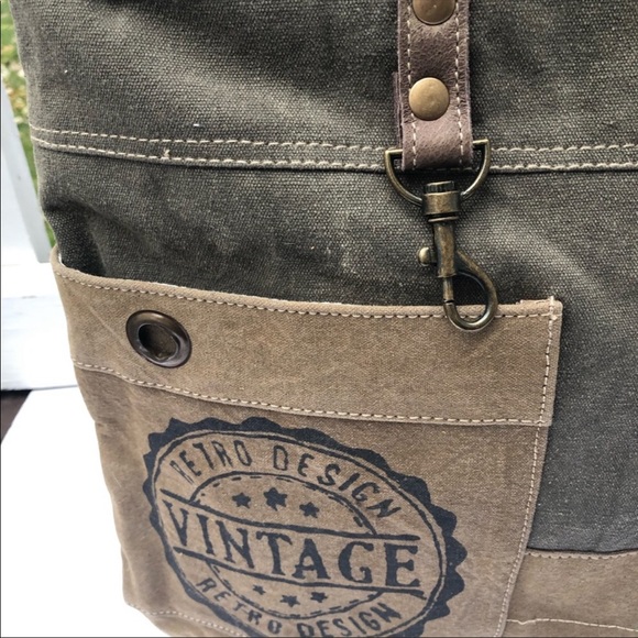 Myra Military Badge Canvas Tote Bag Up-cycled NWT - Picture 5 of 7